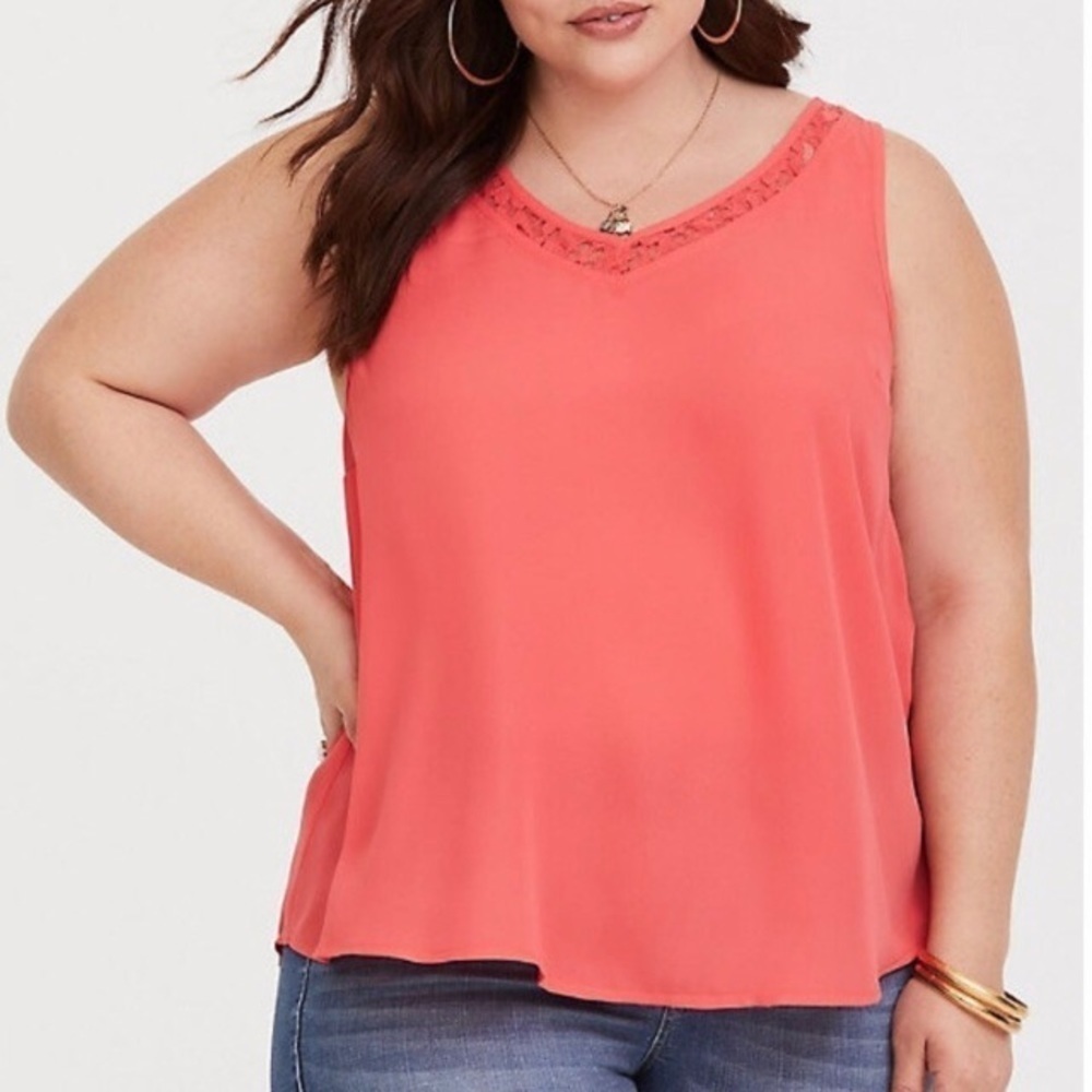 NWT Torrid Vneck Sleeveless Lace Plus Size Chiffon Top 2 2X 18/20 Orange